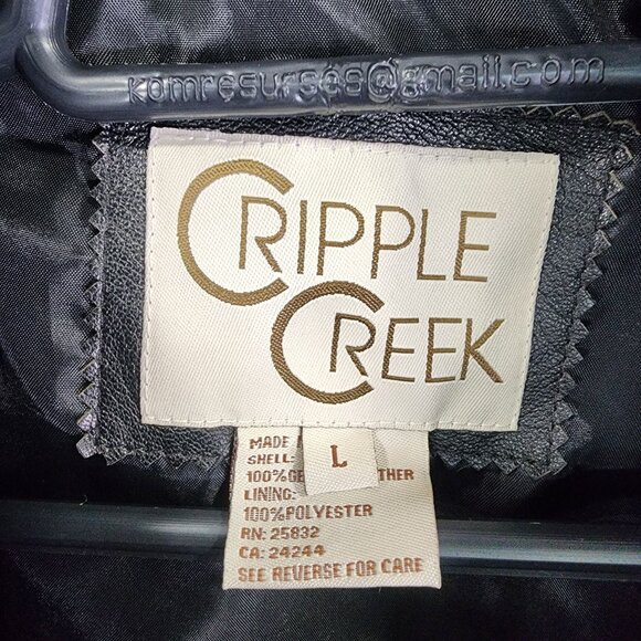 Womens Black Cripple Creek Studded Leather Jacket w/ Faux Fur Full Zip Size L - Picture 7 of 13